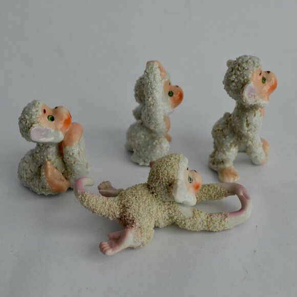 Vintage Sugared Monkeys White Porcelain Set of 4 Japan - Picture 3 of 6